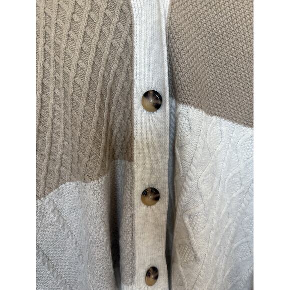 J Jill Womens Patchwork Cable Knit Cardigan Sweater Size XL Fisherman Preppy - Picture 4 of 13